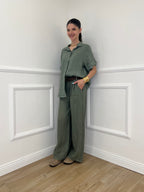 Pantalone Lino Cintura 22525 Verde
