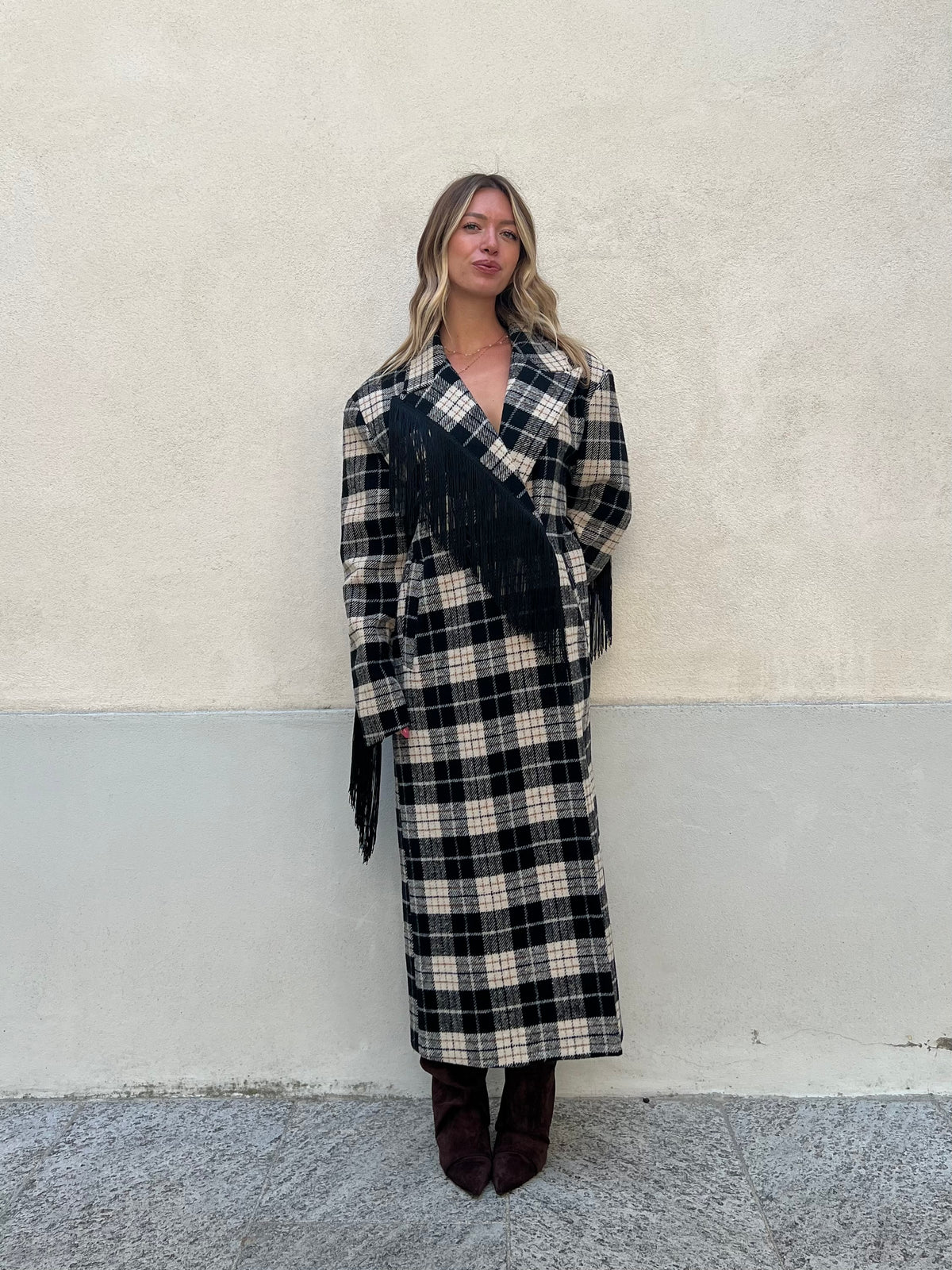 Cappotto Check Frange Lumina LD6228 Nero