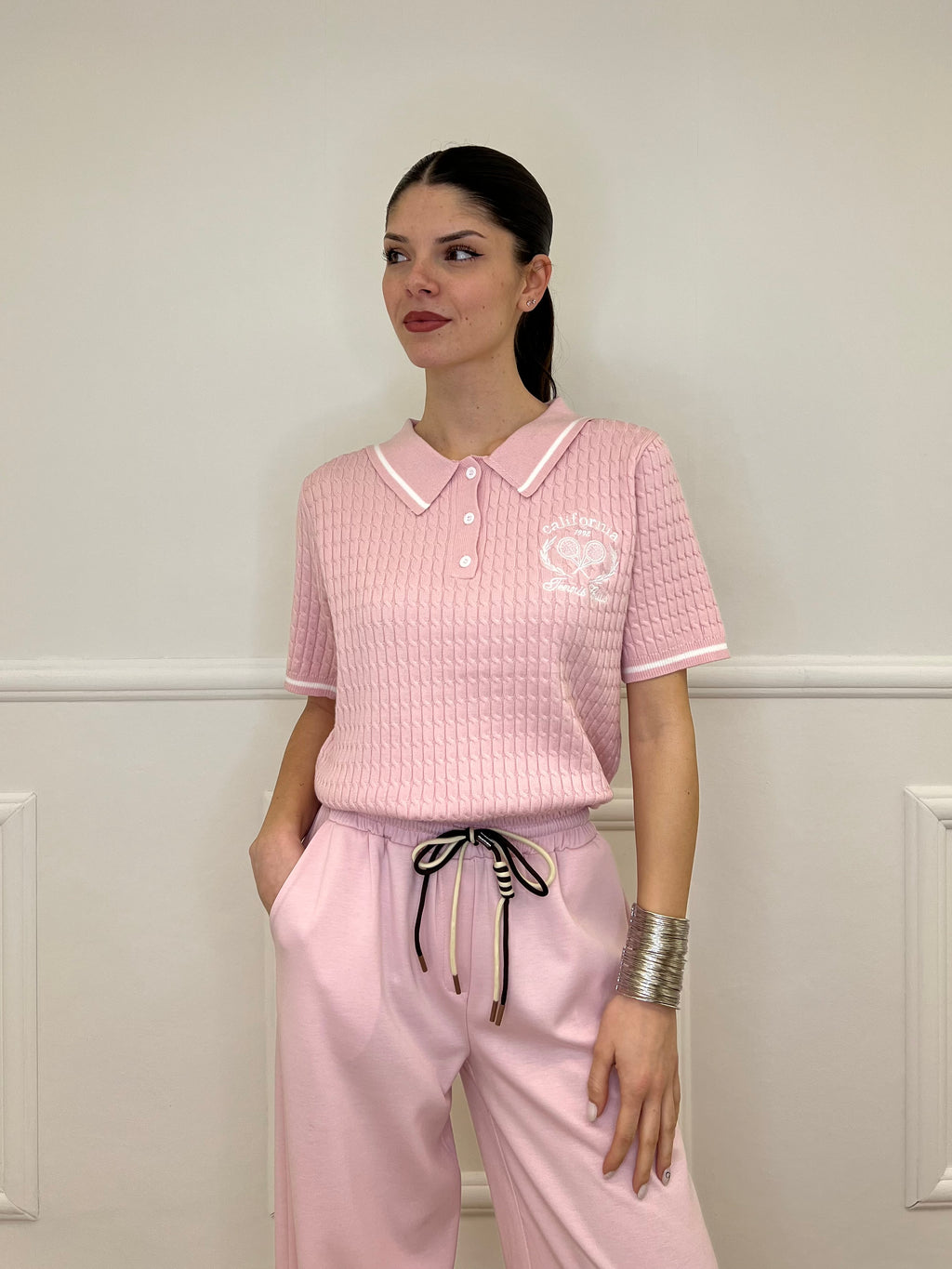 Polo in Maglia Jacquard L8086 Rosa