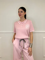 Polo in Maglia Jacquard L8086 Rosa