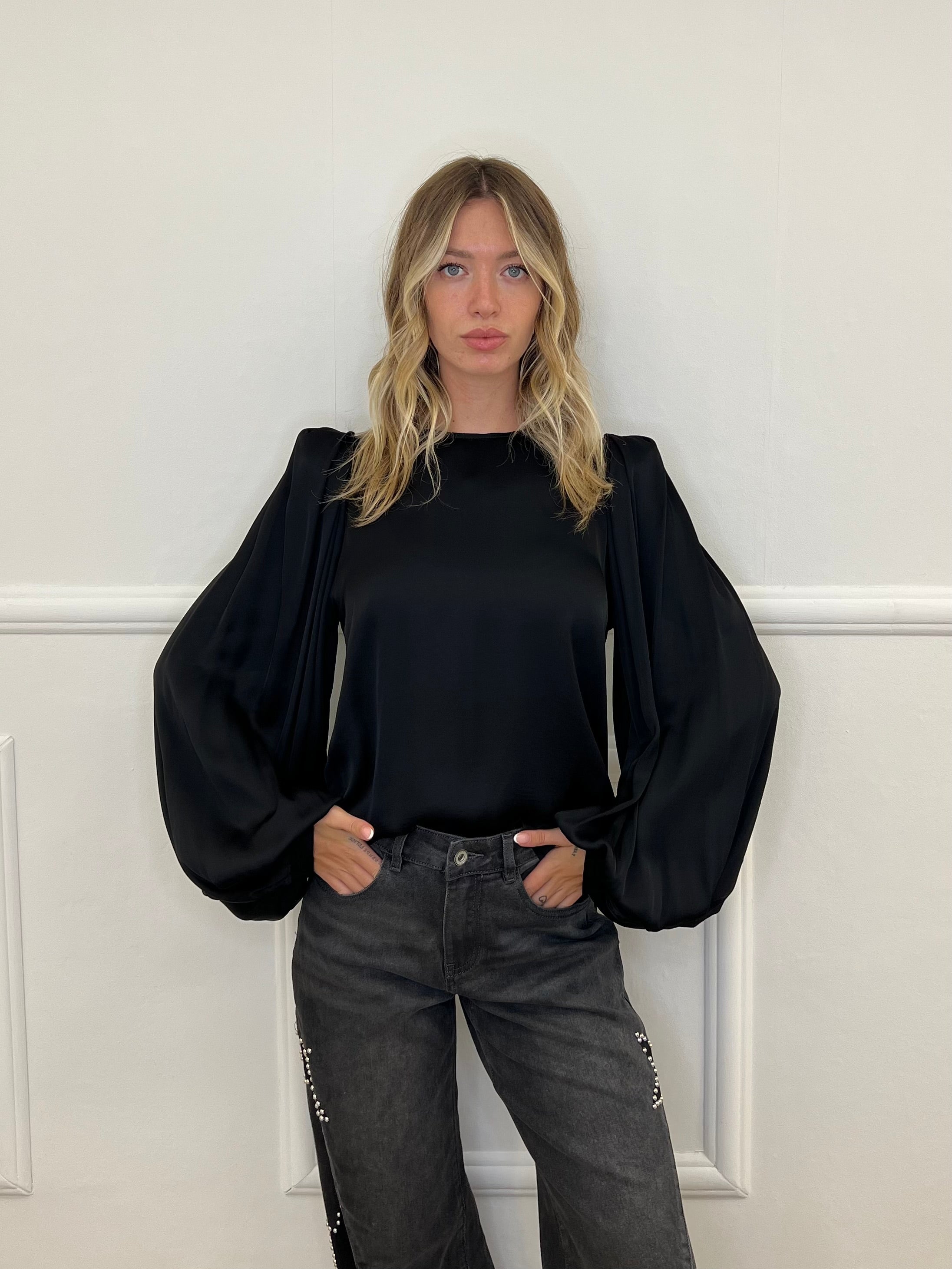 Blusa In Raso Lumina LD6110 Nero