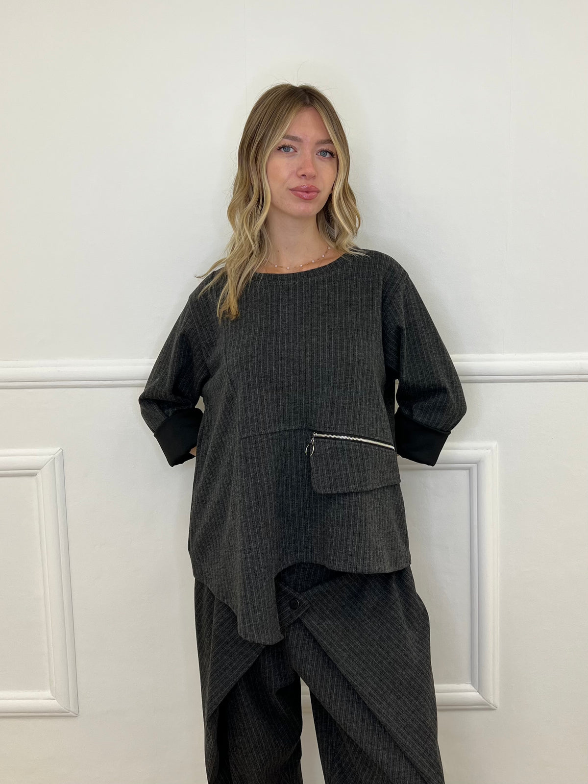 Felpa Regimental Asimmetrica 42651 Grigio