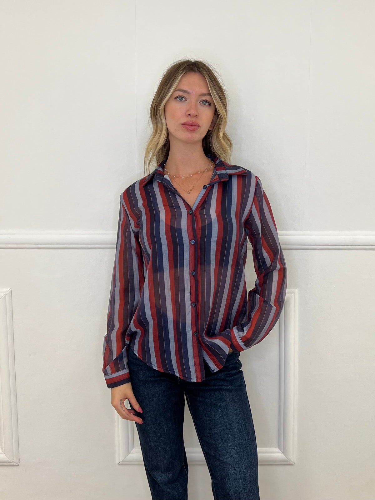 Camicia in Tencel a Righe 3957 Blu