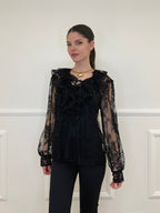 Twin Set Blusa in Pizzo Con Jabot e Sottoveste 7099 Nero