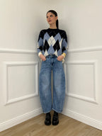 Maglia Over Losanghe L8075 Blu