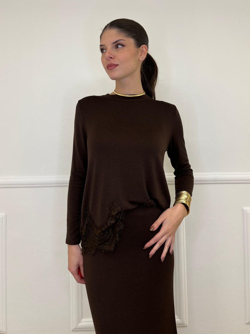 Maglia con Pizzo 60553 Moro