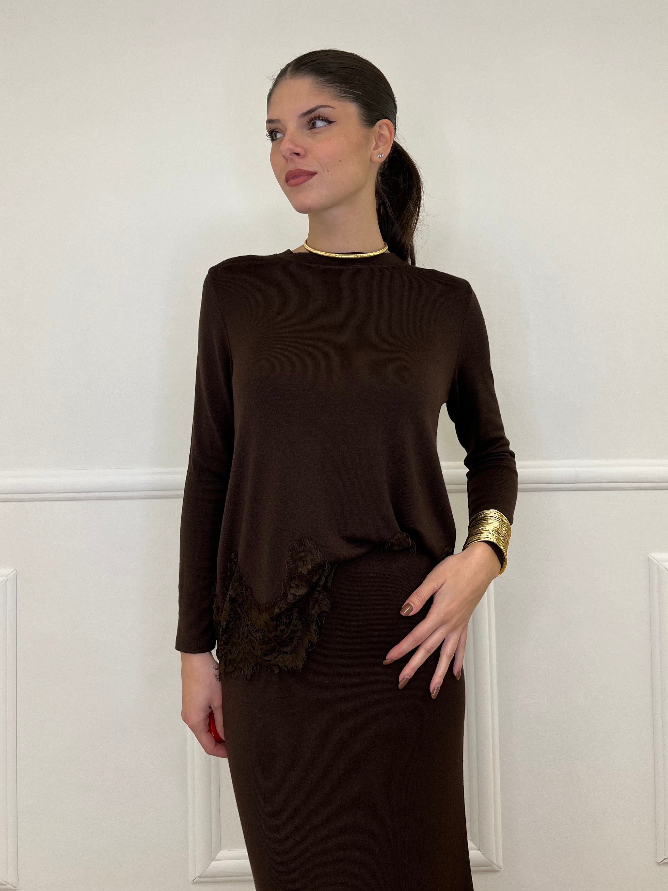 Maglia con Pizzo 60553 Moro