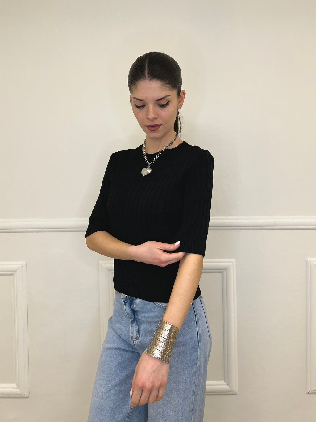 Maglia Trecce Barchetta 6524 Nero