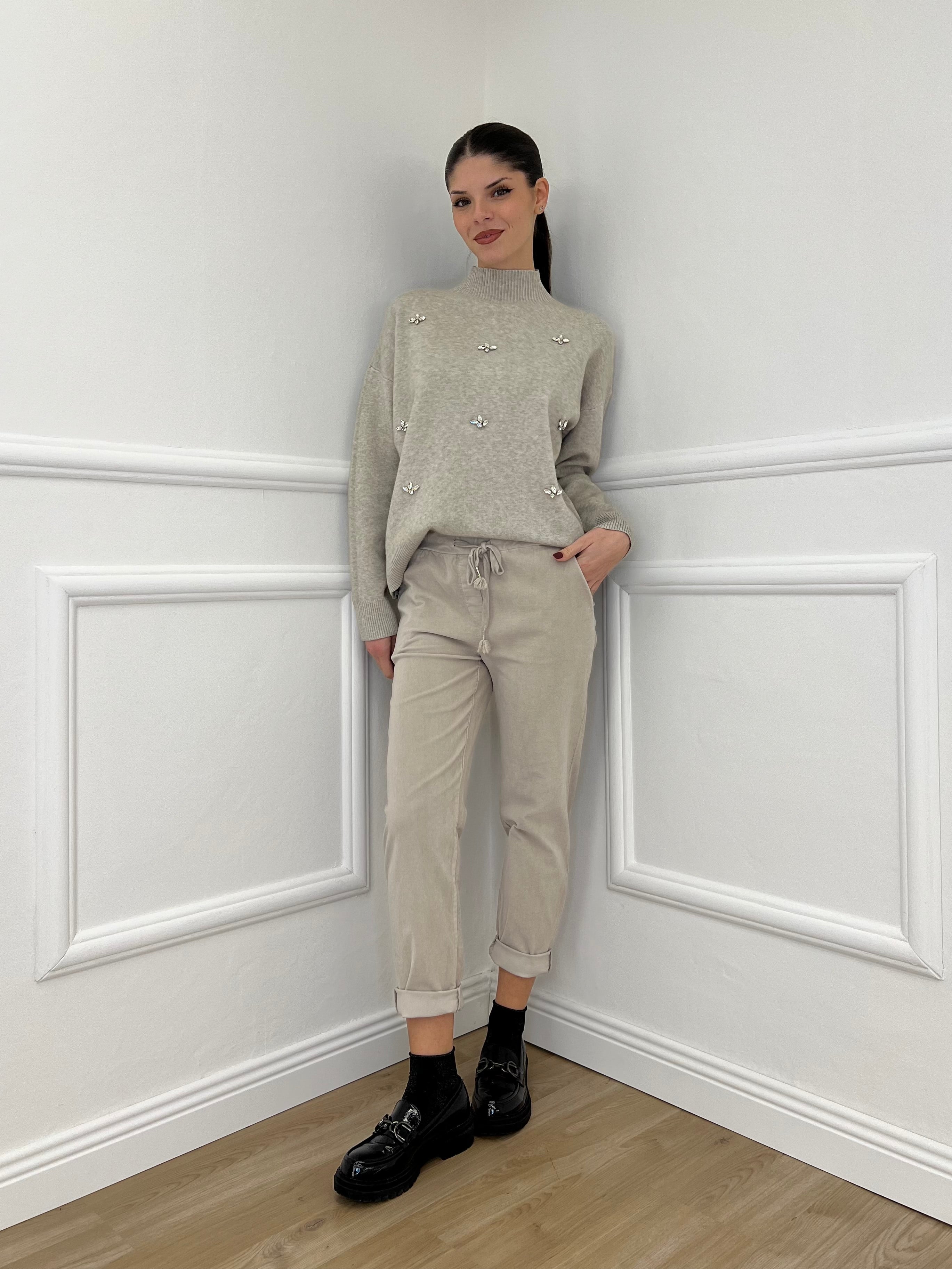 Pantalone Regular Millerighe 20357 Ecru