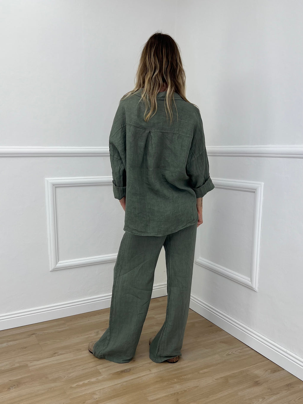 Camicia Scatoletta Lino 89303 Verde
