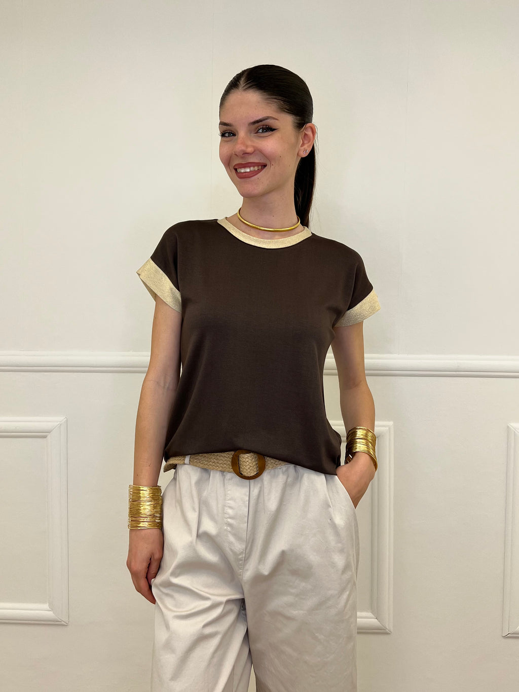 T-shirt Profili Lurex 24288 Marrone
