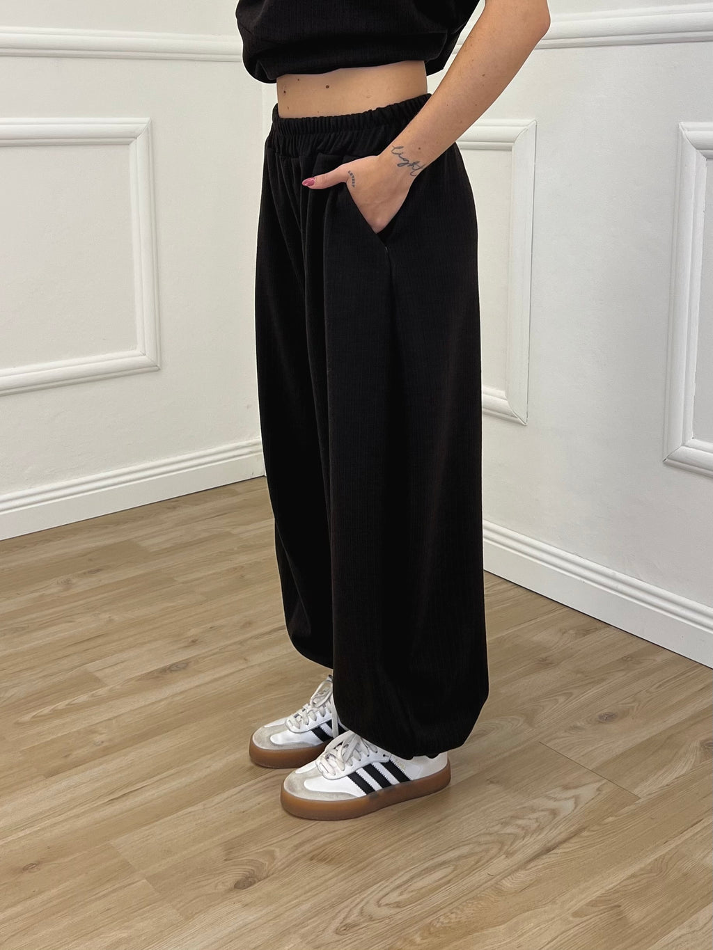 Pantalone Baggy Gessato Smerigliato 51366 Marrone