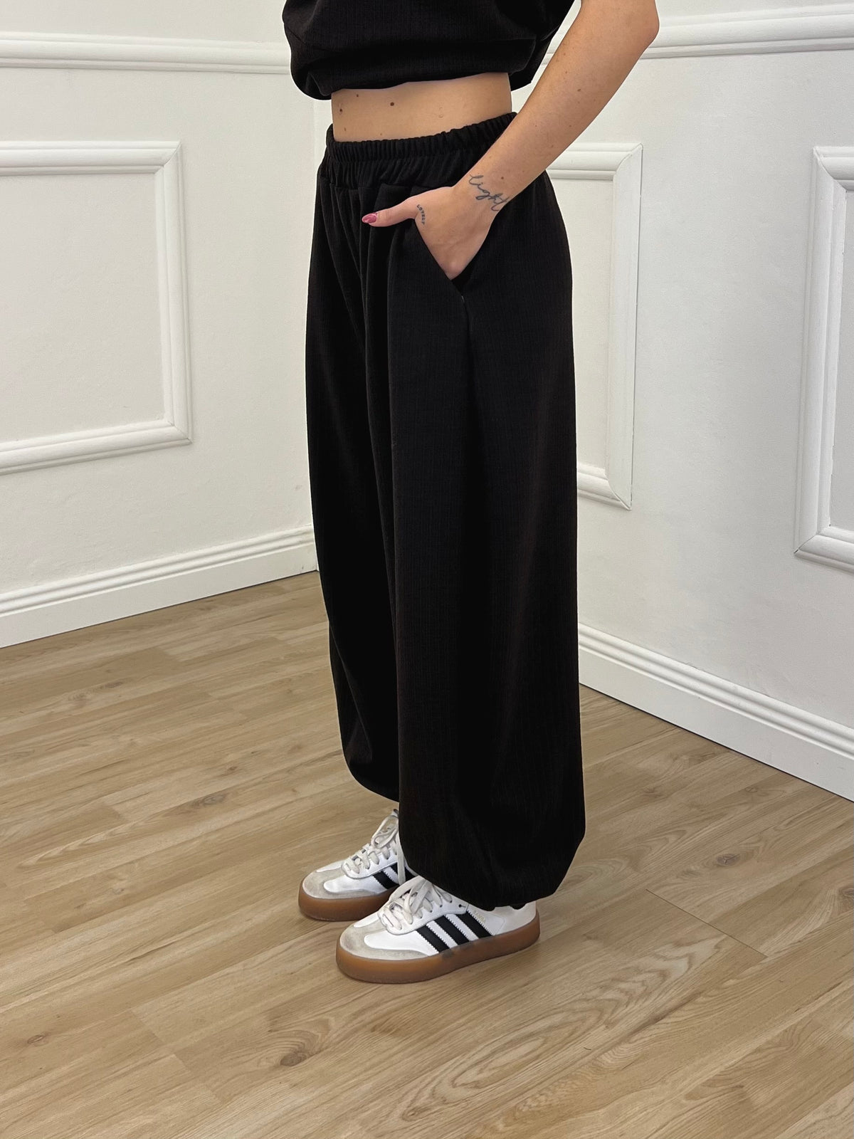 Pantalone Baggy Gessato Smerigliato 51366 Marrone