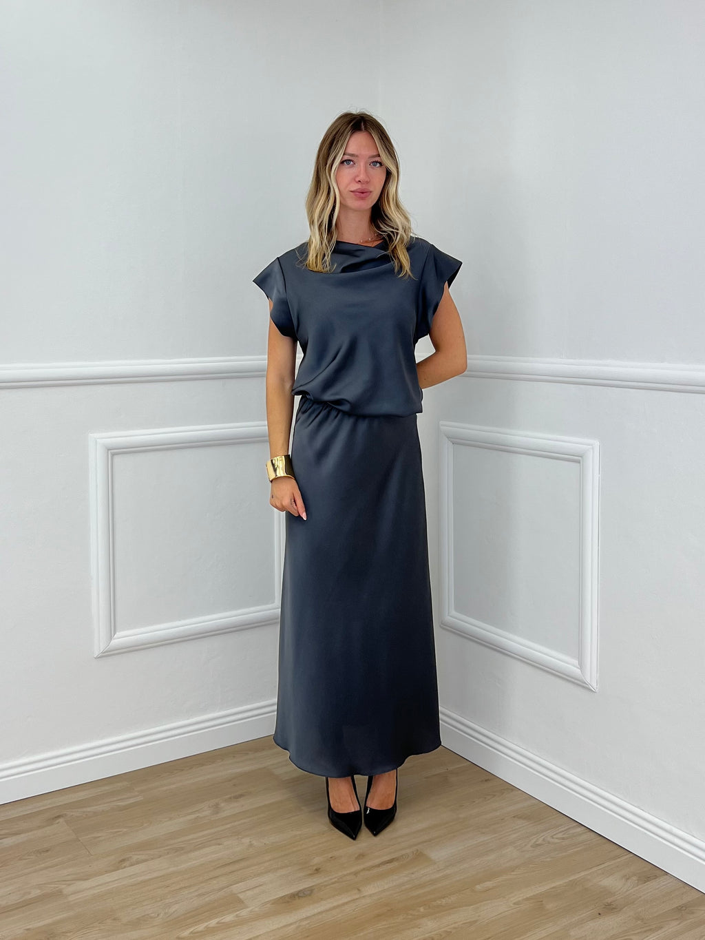 Blusa Satin Scollo Morbido 2548 Piombo