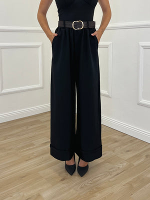 Panta Palazzo Risvolto Gabardine 26521 Nero