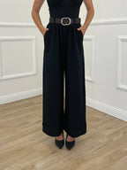 Panta Palazzo Risvolto Gabardine 26521 Nero