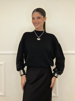 Maglia Manica Paillettes DL7357 Nero