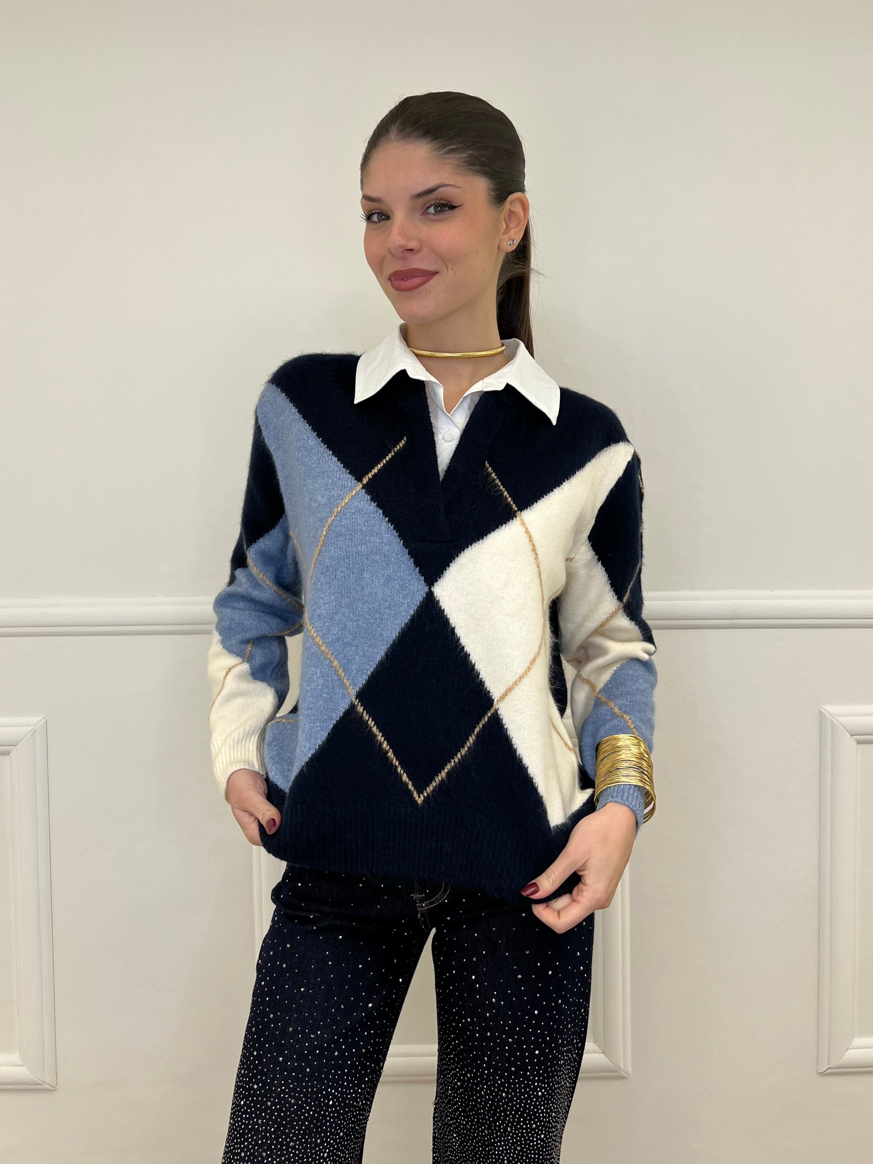 Maglia Camicia Losanghe 11116 Blu