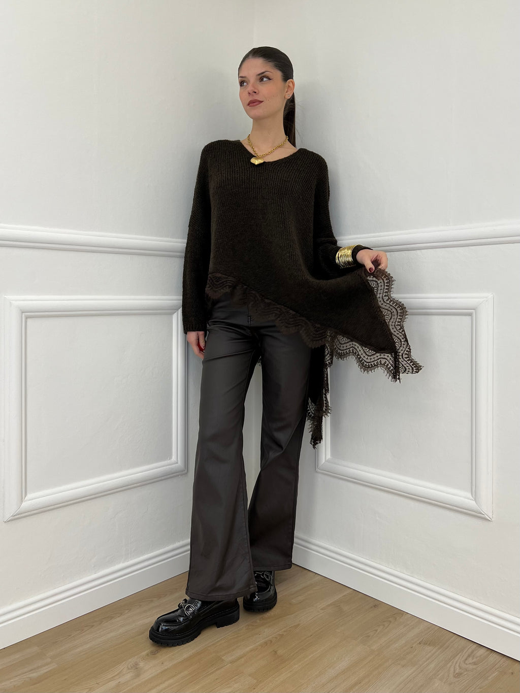 Maglia Asimmetrica Pizzo 25743 Moro