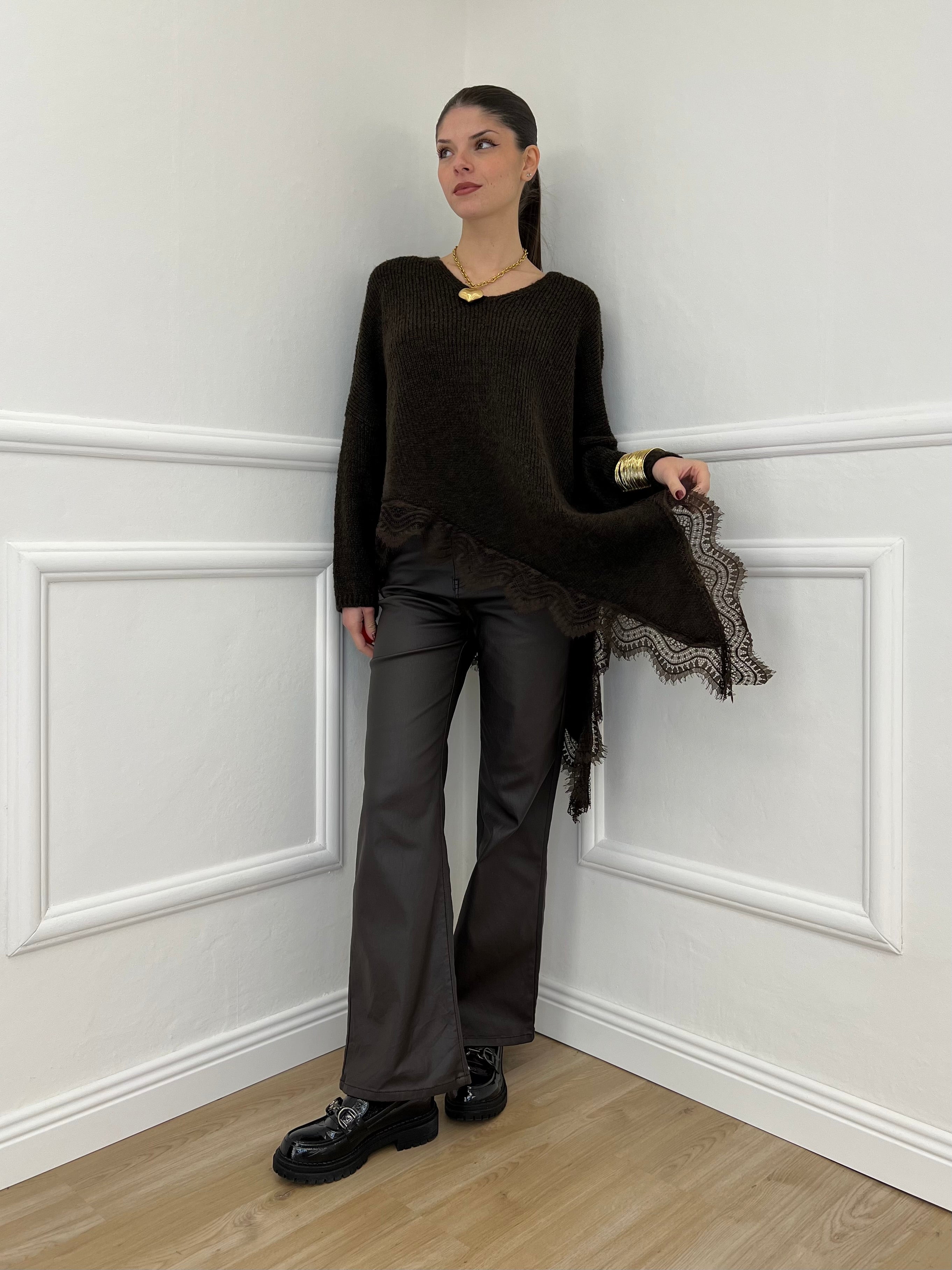 Maglia Asimmetrica Pizzo 25743 Moro