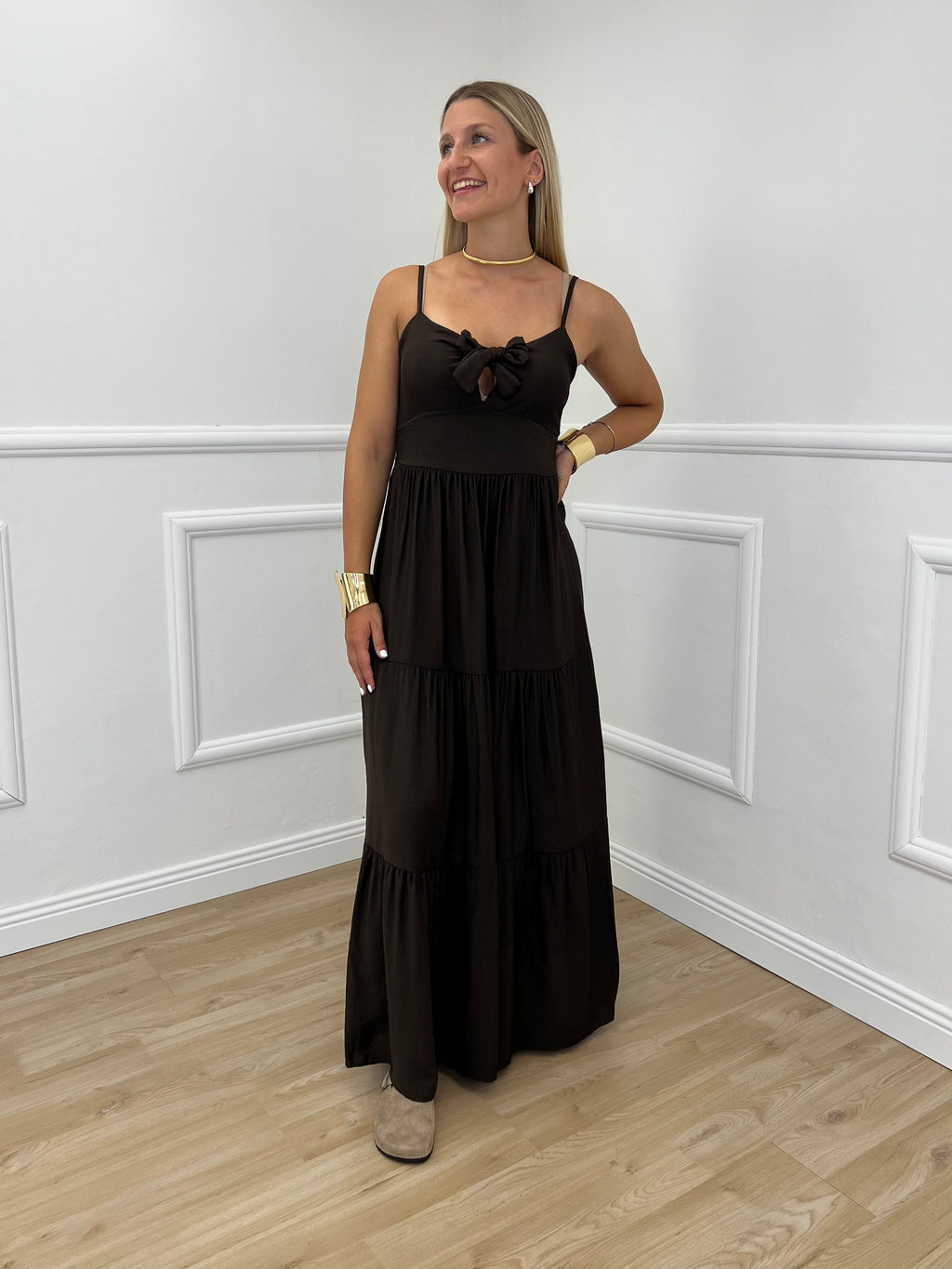 Abito Crepe Fiocco 0567 Marrone