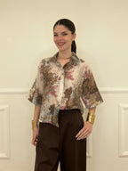 Camicia Tencel Crop Fiori 4099 Marrone
