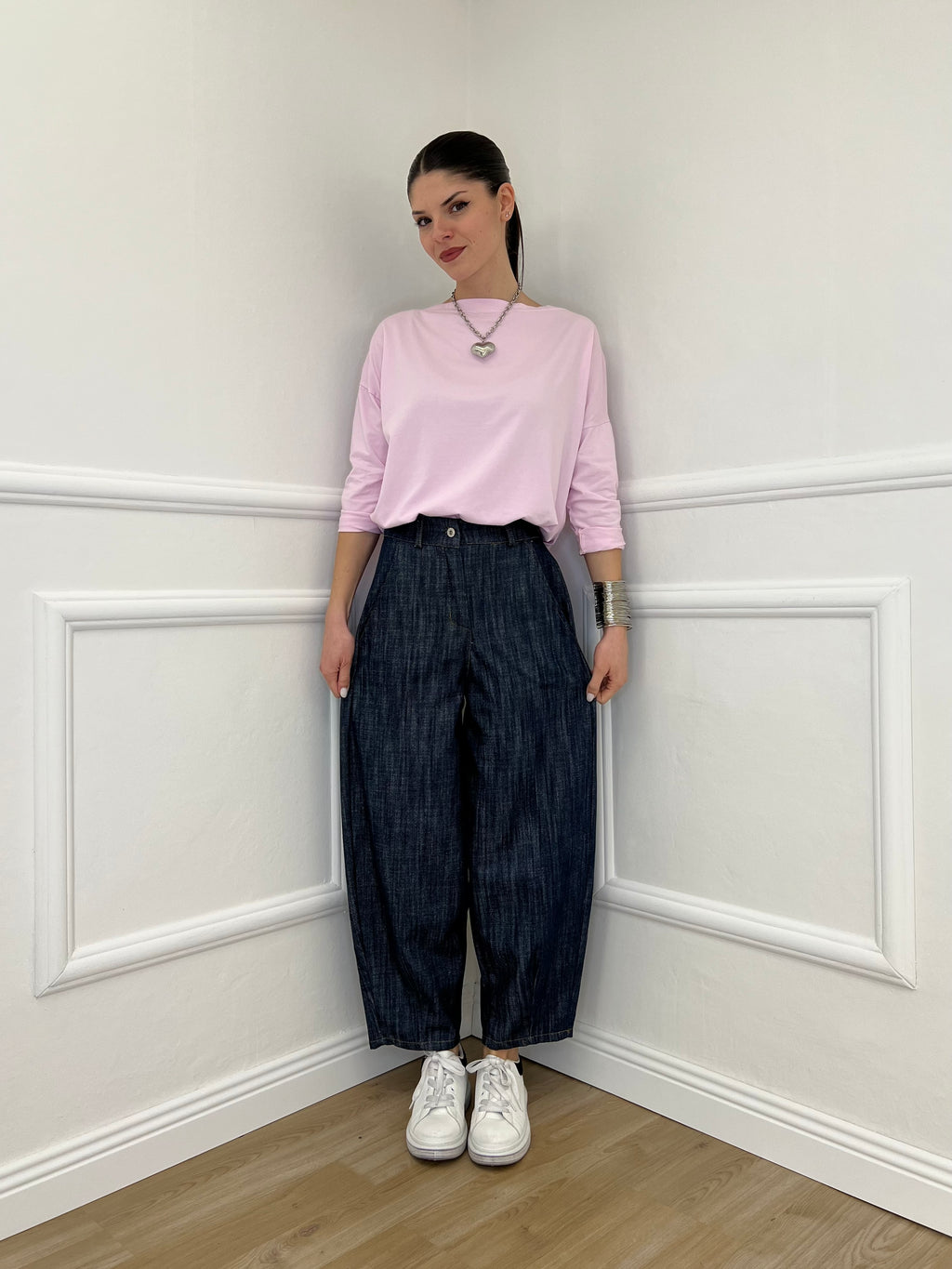 Pantalone Balloon Chambray A8028 Blu