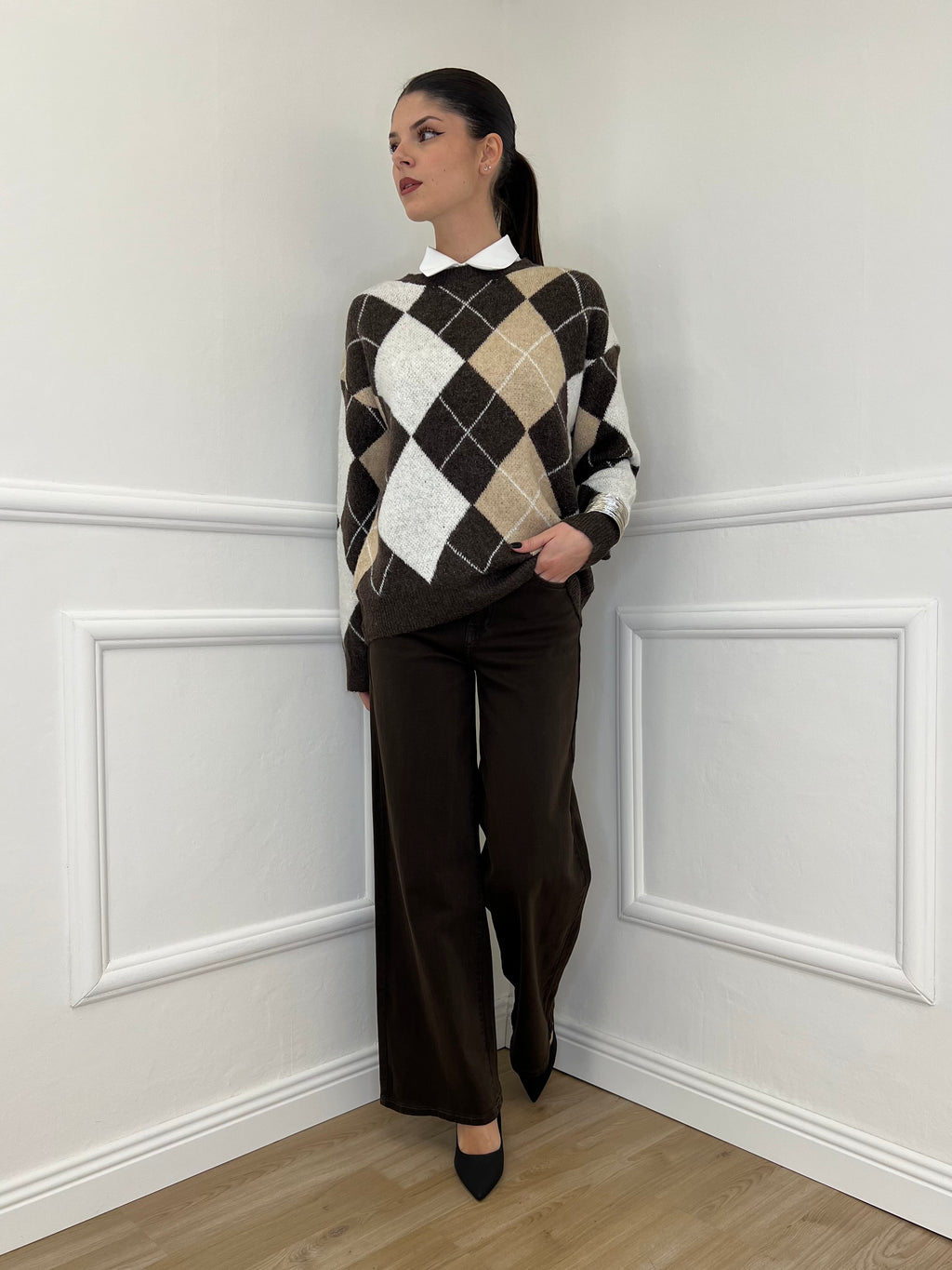 Jeans Palazzo T1001-1 Marrone