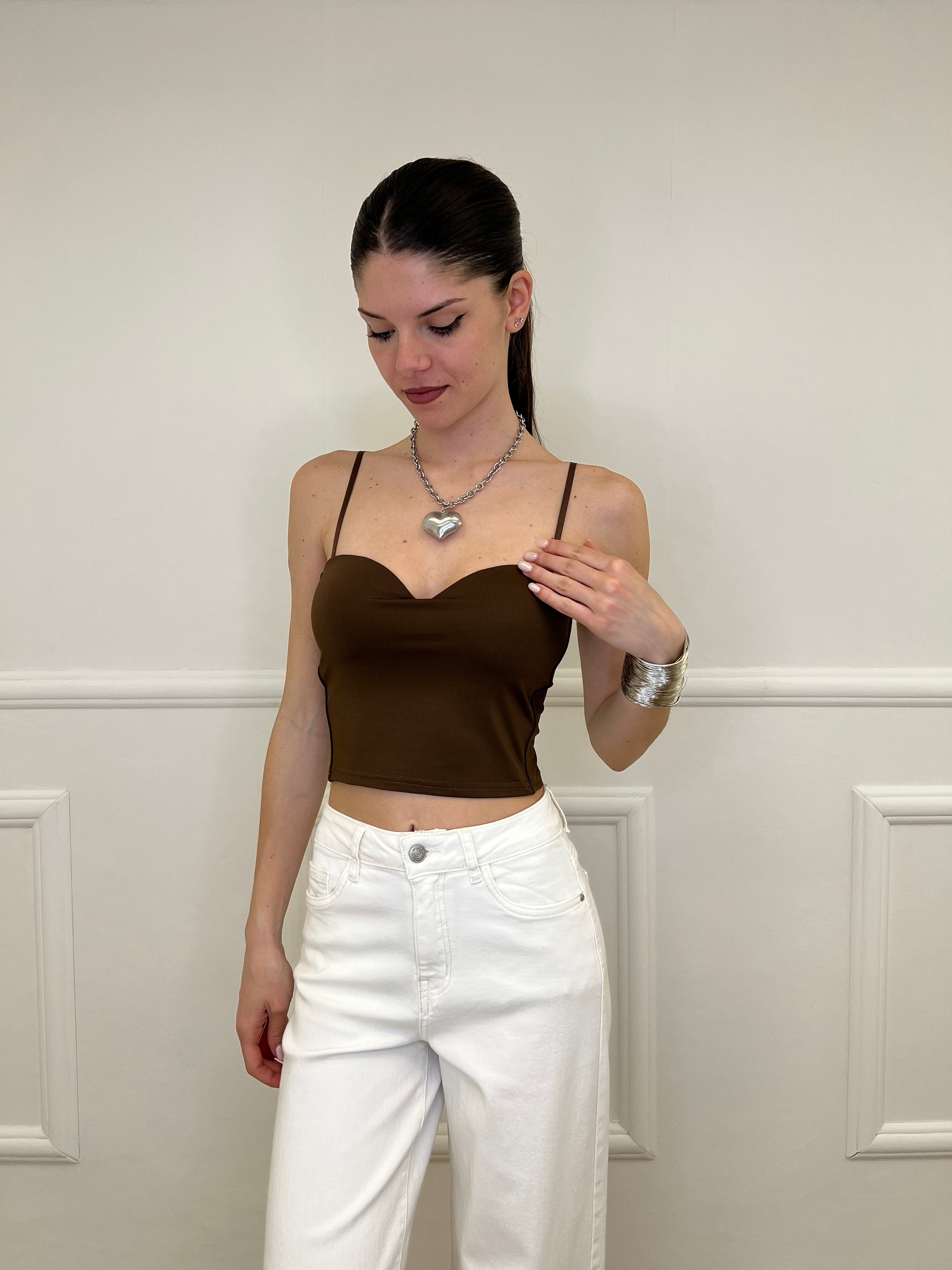 Top Con Spalline 25206 Marrone