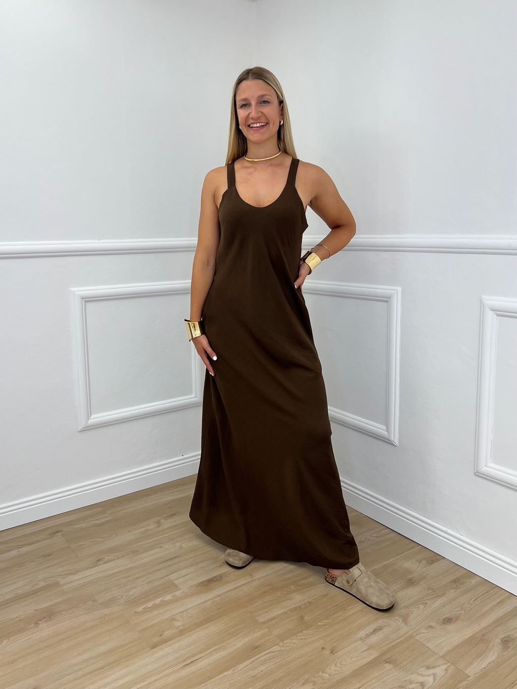 Abito Crepe Spalline 50169 Marrone