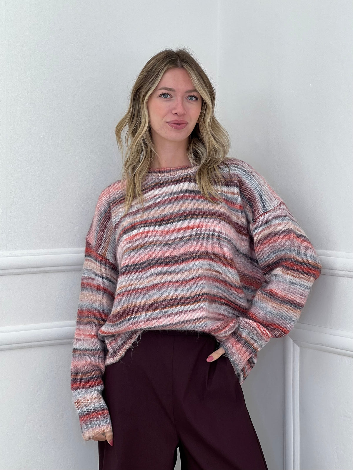 Maglia Righe Multicolor 37066 Burgundy