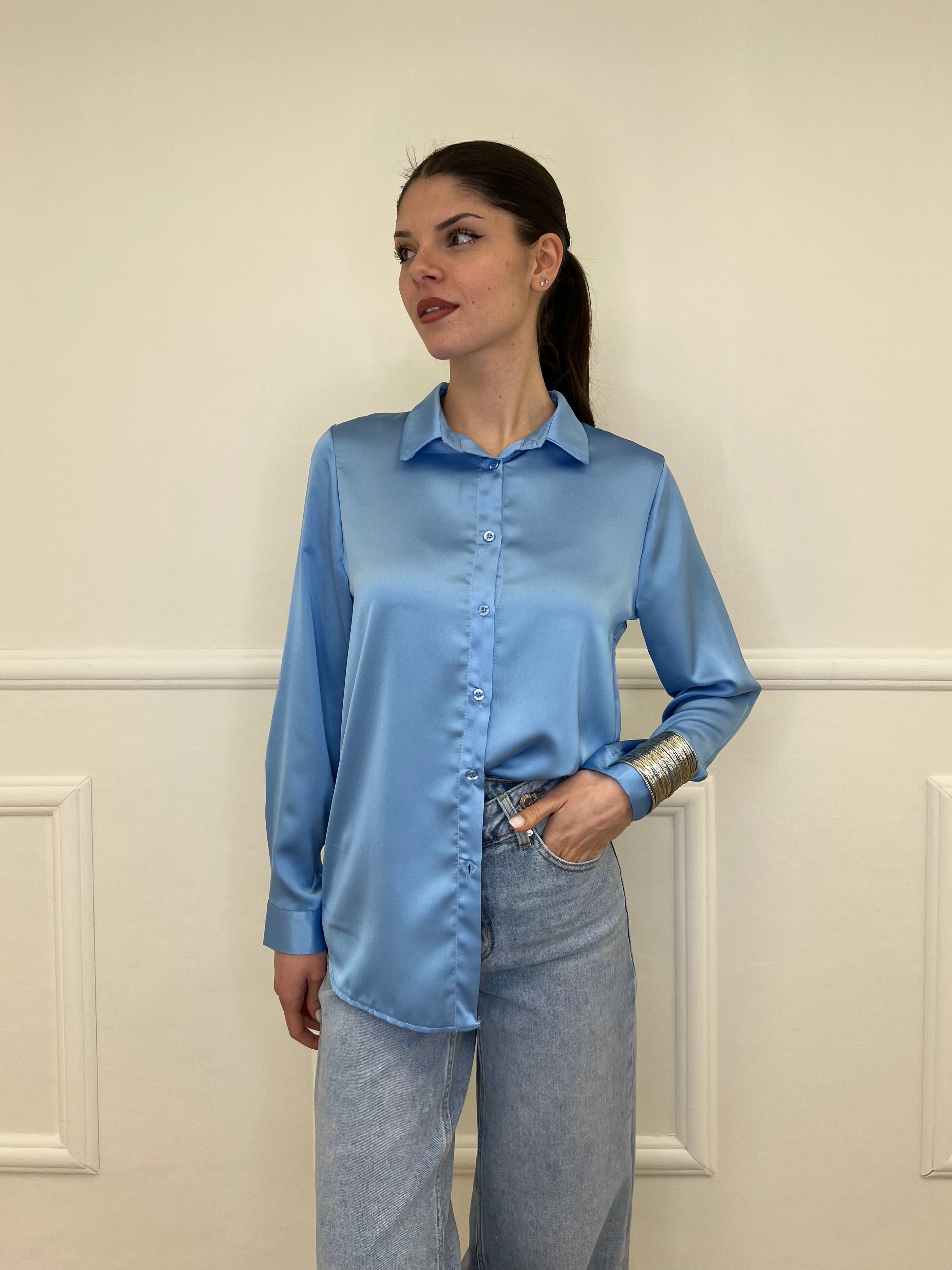 Camicia Basic in Satin 24244 Azzurro