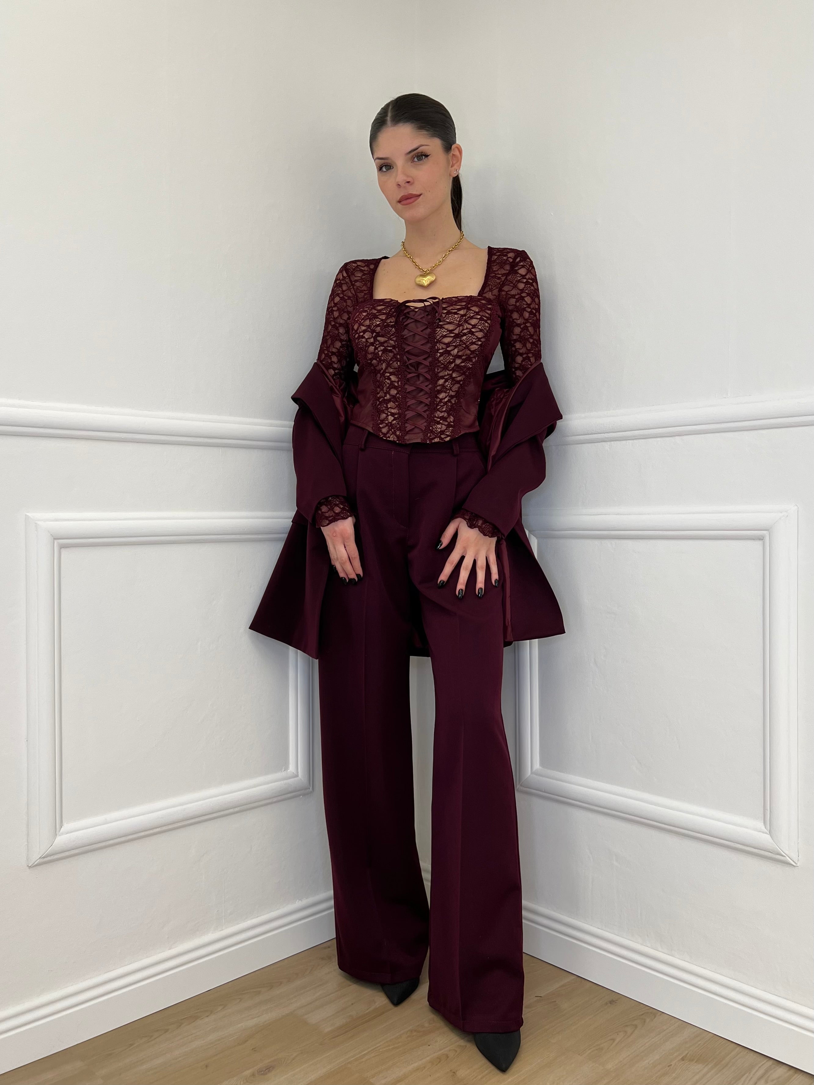 Top Bustier in Pizzo 7358 Burgundy