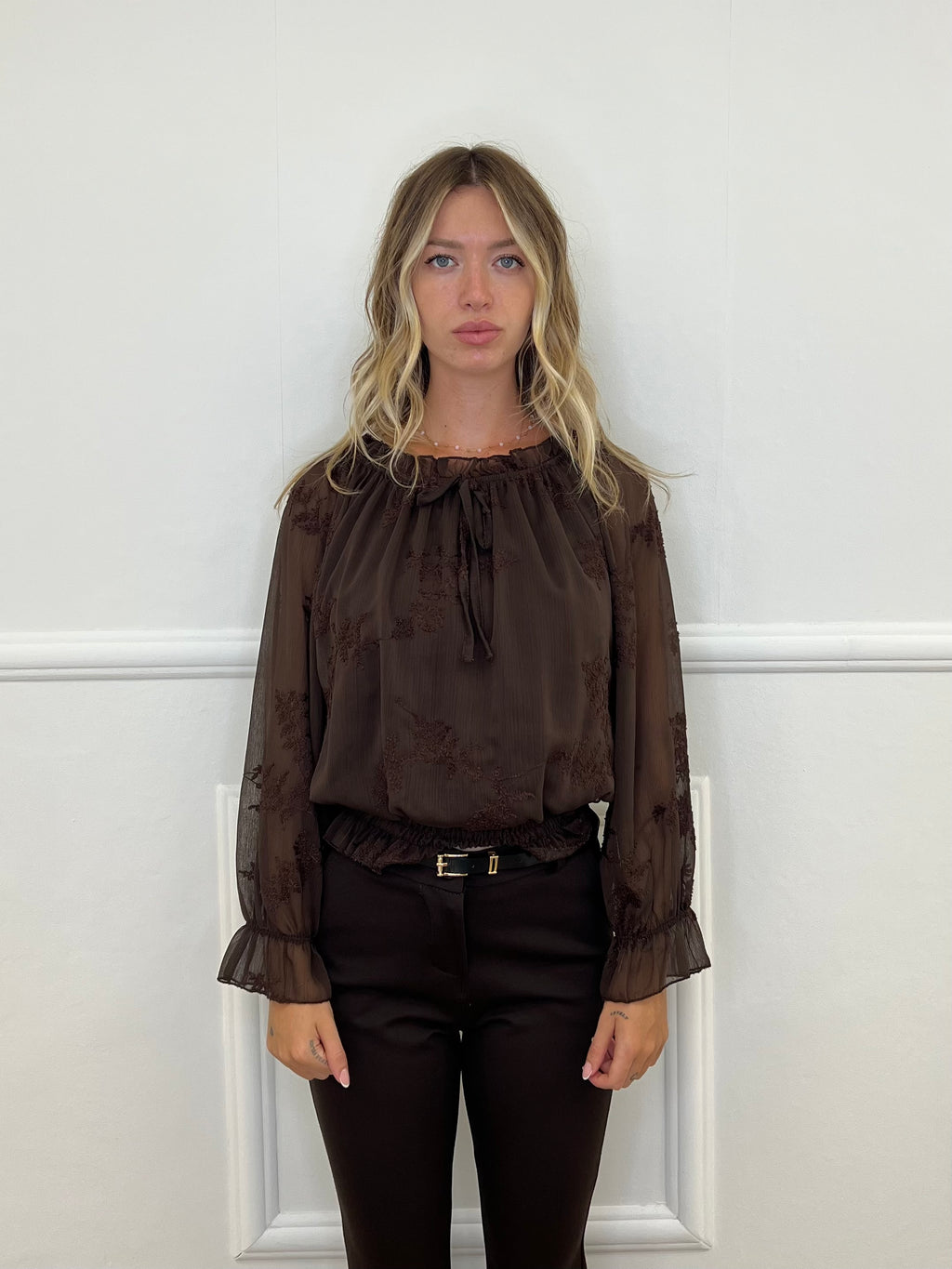 Blusa Boho Con Ricami 89039-1 Marrone
