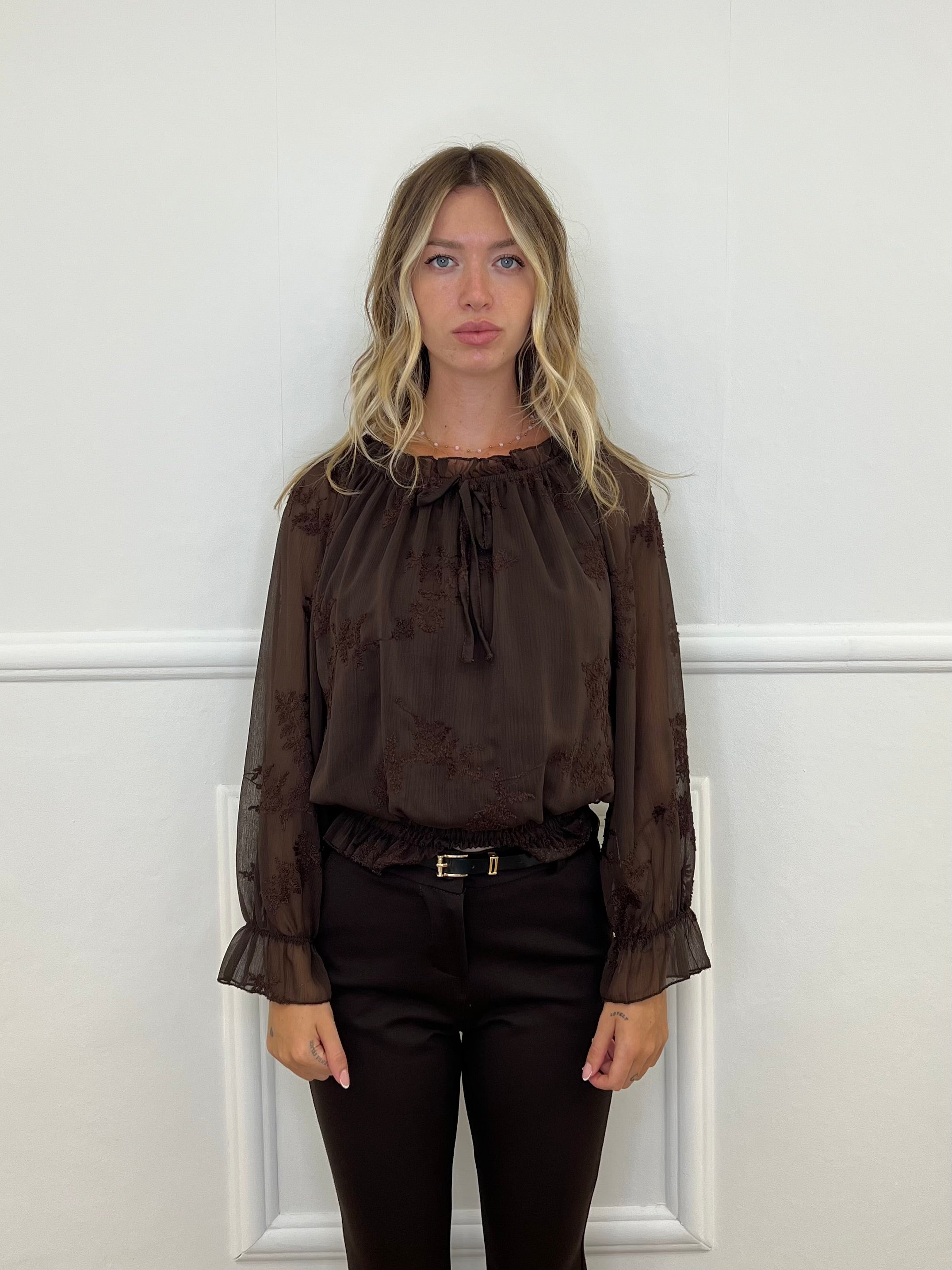 Blusa Boho Con Ricami 89039-1 Marrone