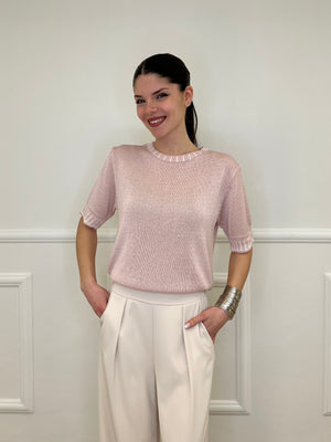 Maglia Profili a Contrasto 2780 Rosa e Bianco