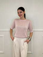 Maglia Profili a Contrasto 2780 Rosa e Bianco