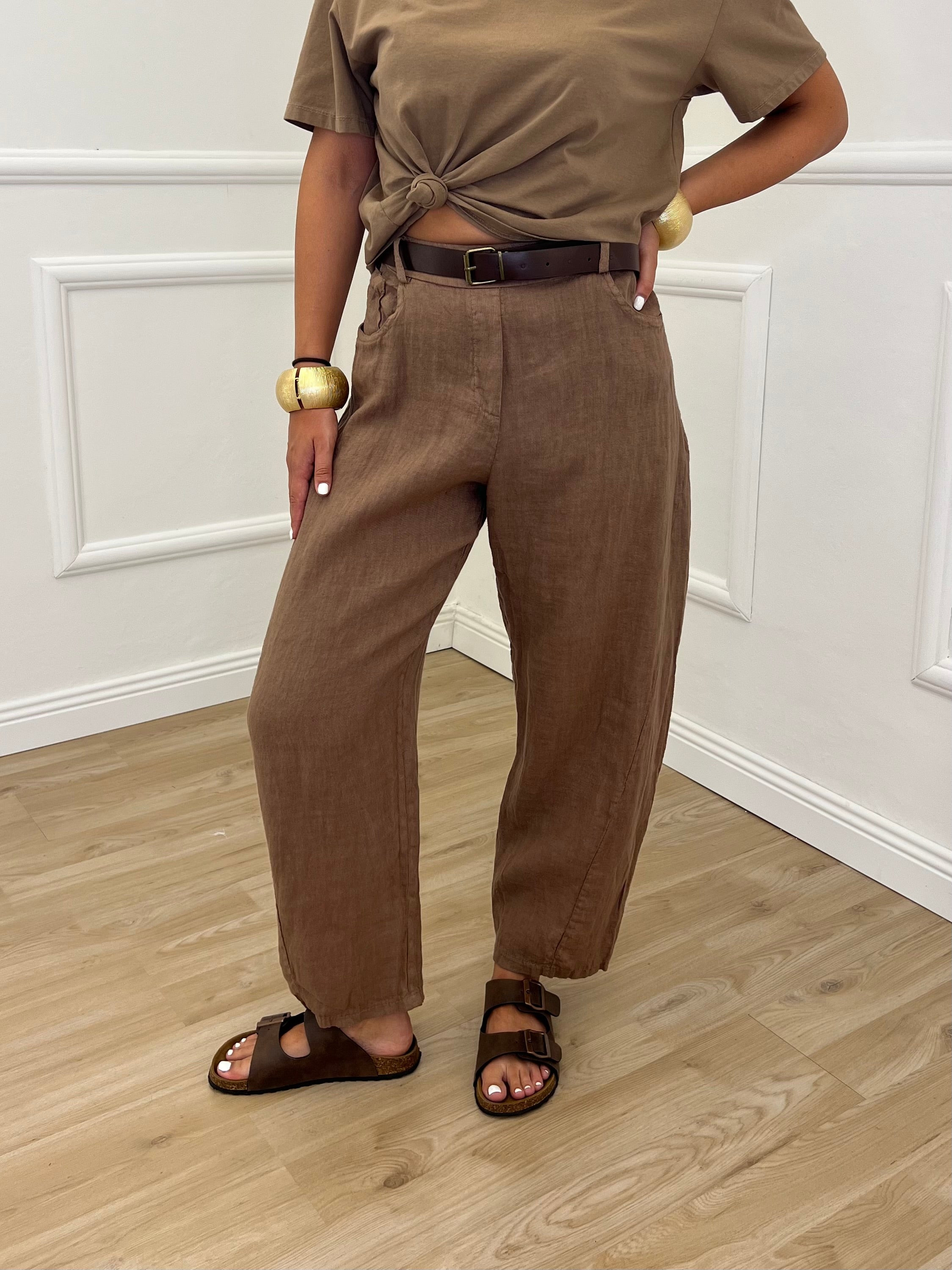 Pantalone Balloon Lino 6135 Coccio