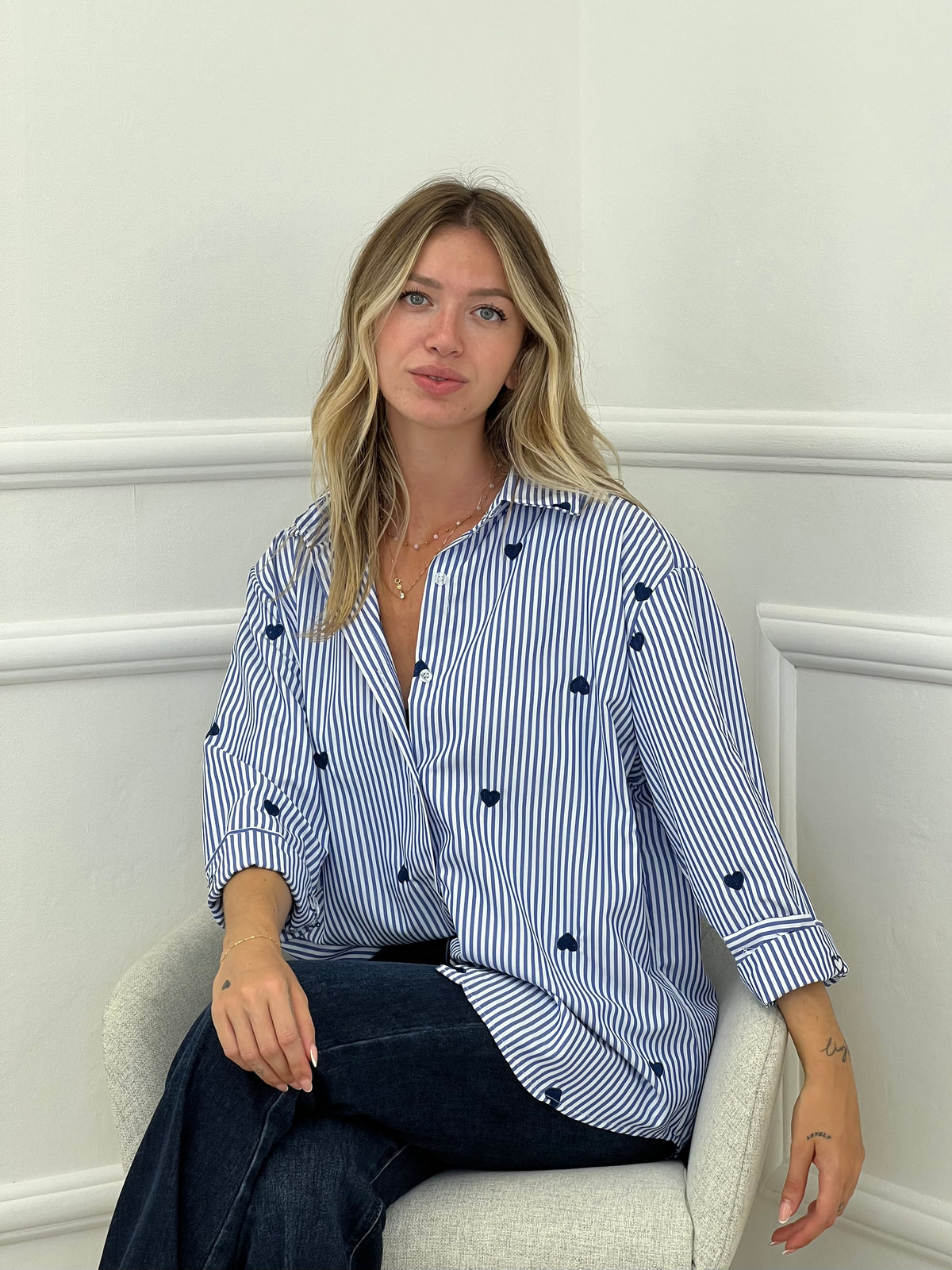 Camicia Cuori Ricamati 1255 Blu