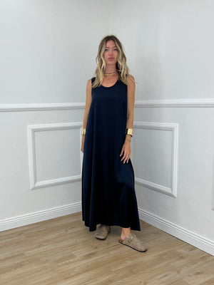 Abito Smanicato in Satin 23233 Blu
