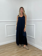 Abito Smanicato in Satin 23233 Blu