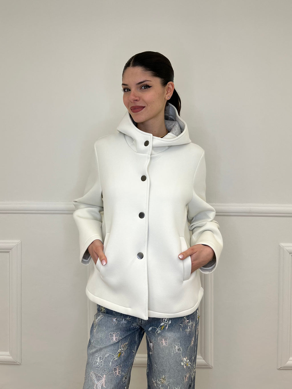 Giacca Neoprene Nido D'ape 26289 Panna