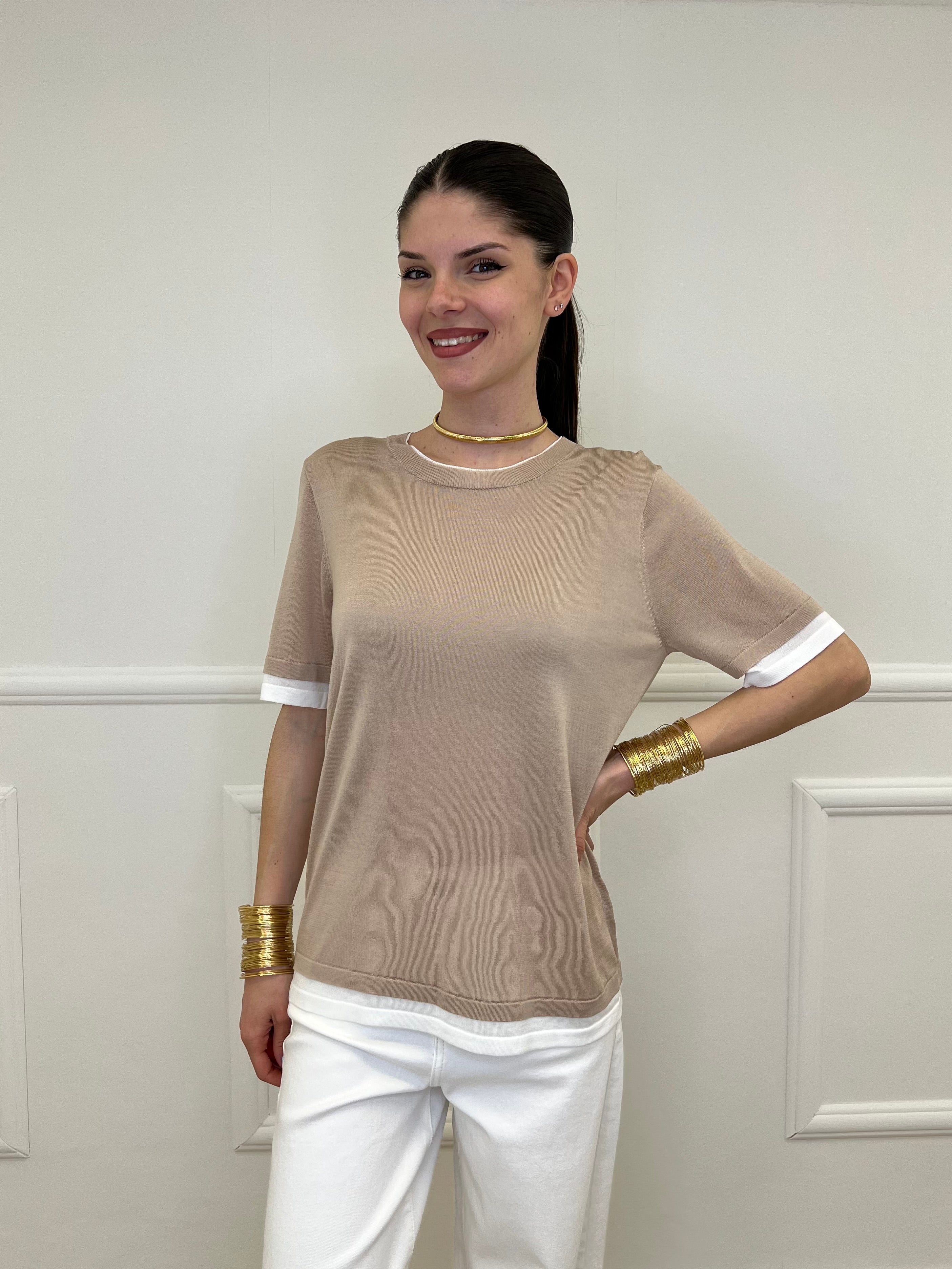 Maglia Combinata Misto Seta E261 Mocha