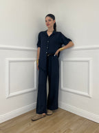 Camicia Maniche 3/4 in Lino 89517 Blu