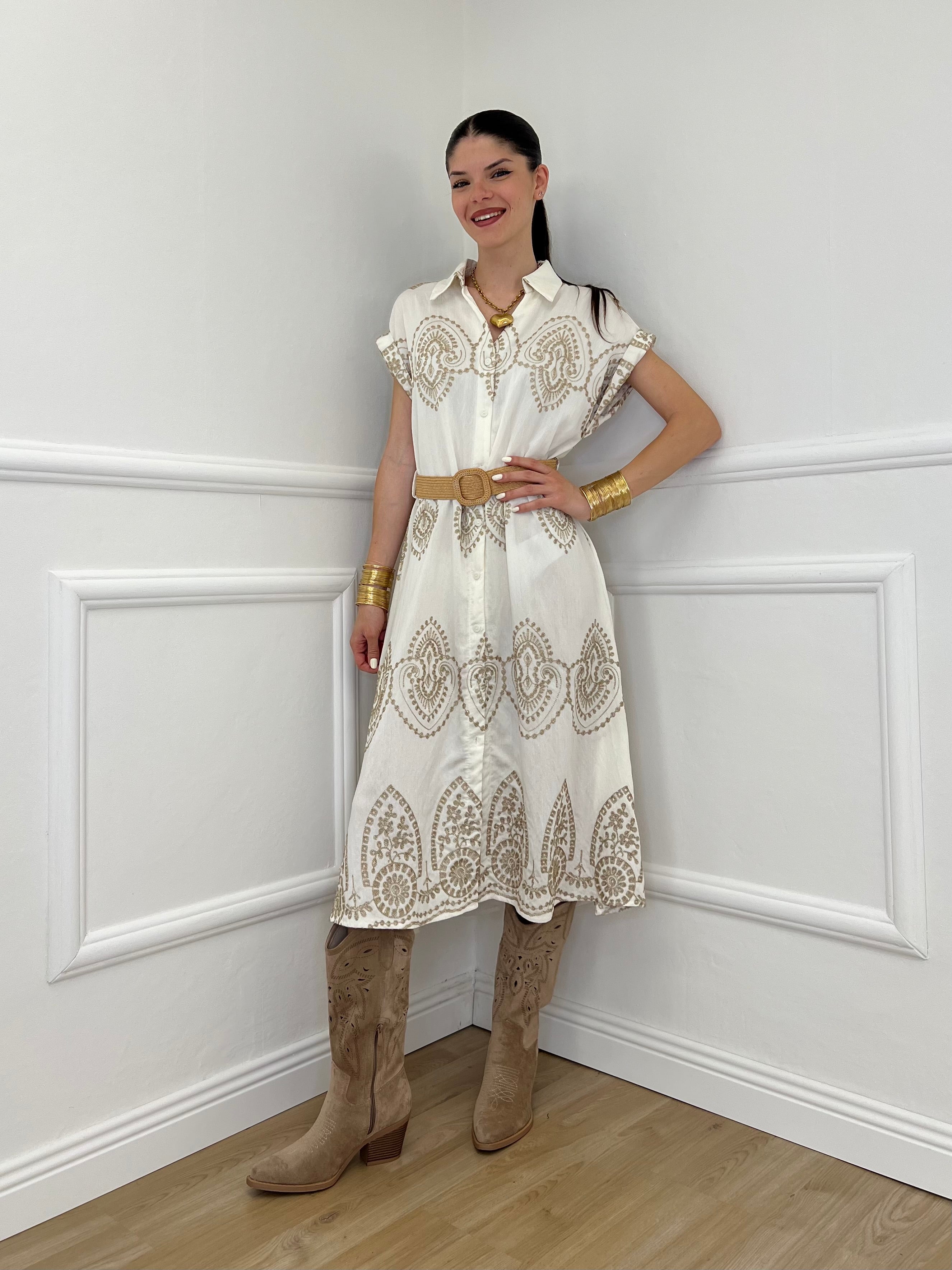 Abito Aletta Ricami Lurex 18148 Panna