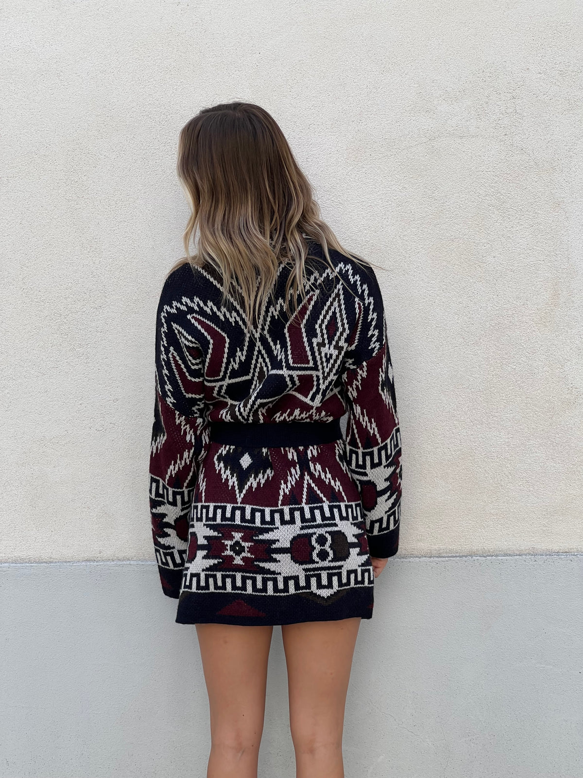 Cappotto Etnico In Lana e Alpaca 10391 Blu e Burgundy
