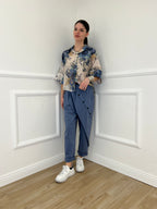 Camicia Tencel Crop Fiori 4099 Blu