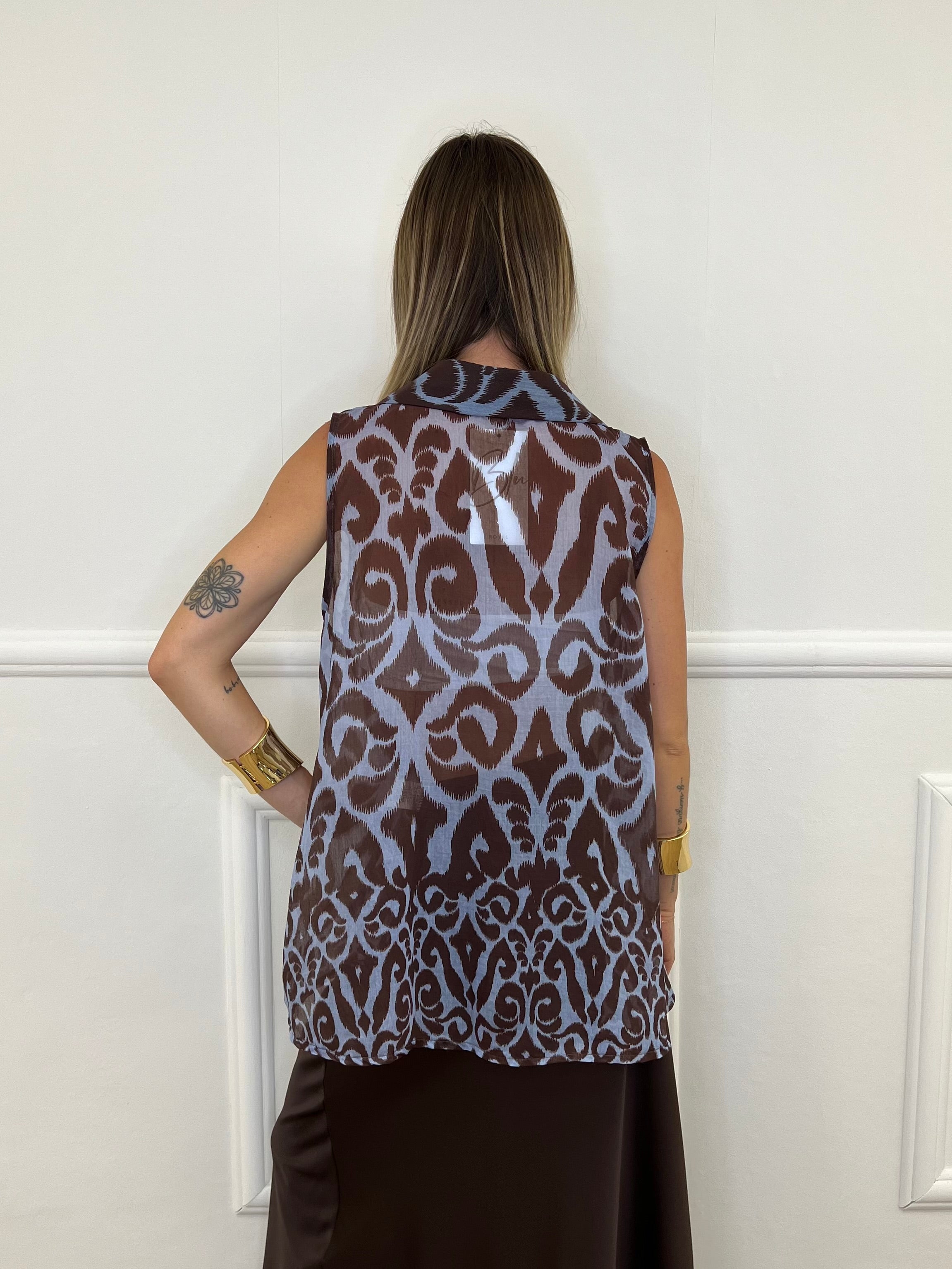 Camicia Trapezio Fantasia 4565 Azzurro e Moro