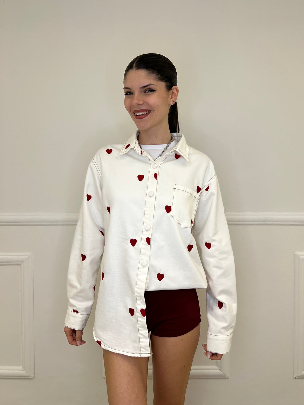 Giacca Camicia Denim Cuori 0805 Bianco