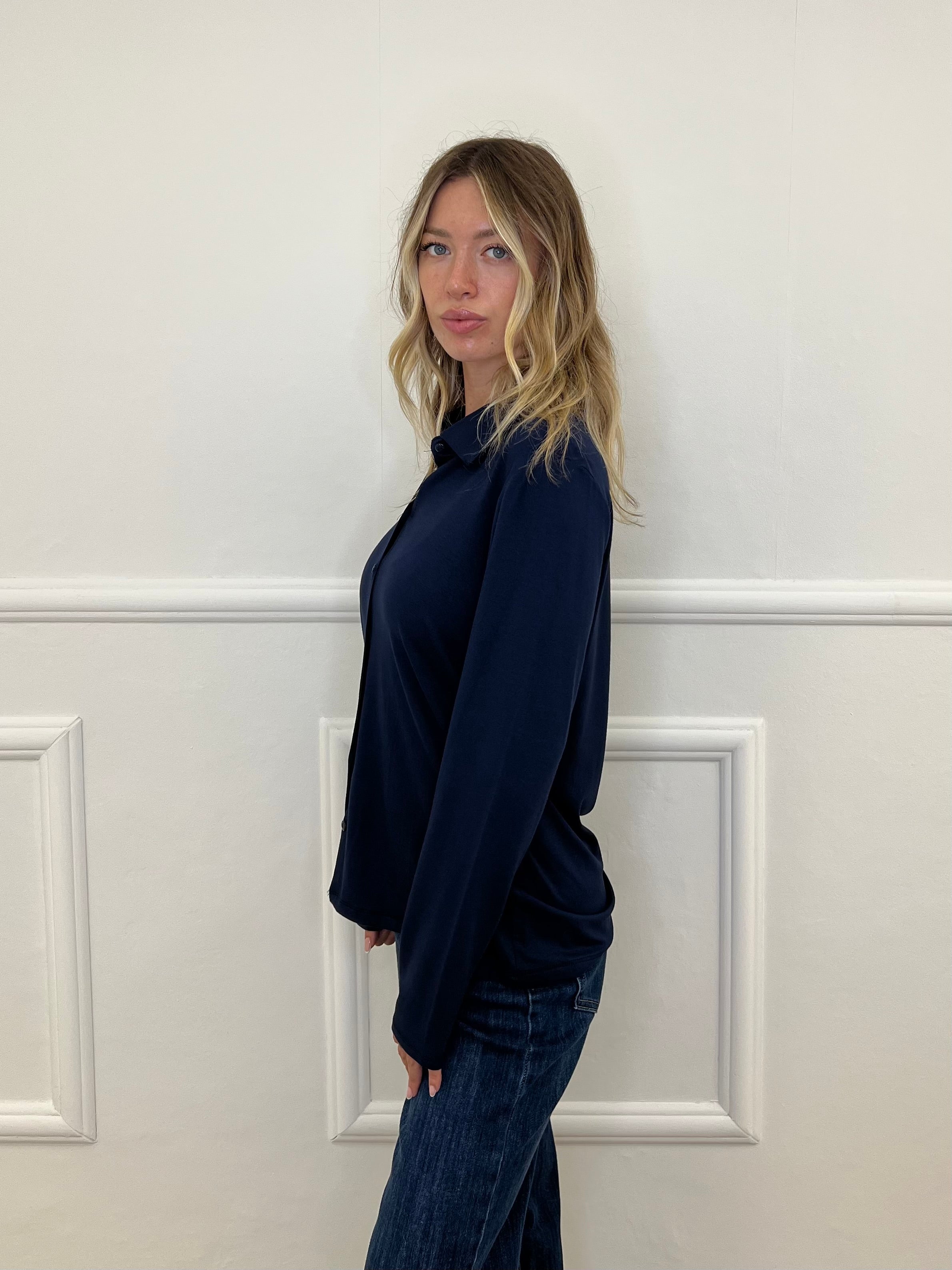 Camicia In Jersey Di Viscosa 28163L Blu